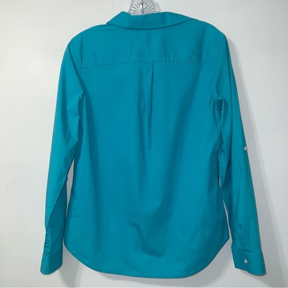 Talbots Popover V-Neck Tunic Top Coastal Preppy Casual Nautical Size S Teal Blue - Picture 2 of 9